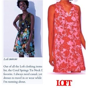 LOFT tropical floral print sleeveless tie neck short shift dress RE $70 🎉SALE